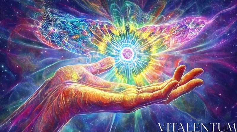 AI ART Colorful Hand Embracing Cosmic Light