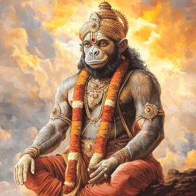 Seated Divine Hanuman Art