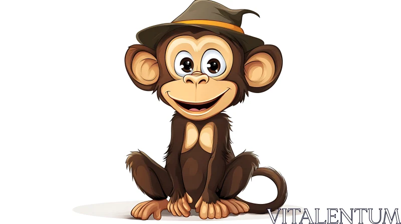 Cheerful Cartoon Monkey Wearing a Hat AI Image