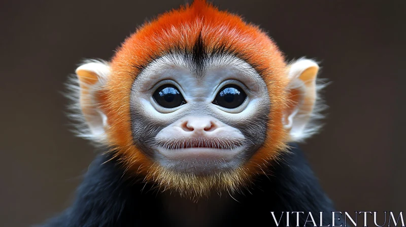 Young Monkey with Orange Fur and Dark Eyes AI Image