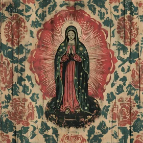 Figure in Prayer with Radiant Halo and Floral Background