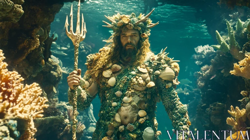 Underwater Merman with Coral Armor and Trident AI Image