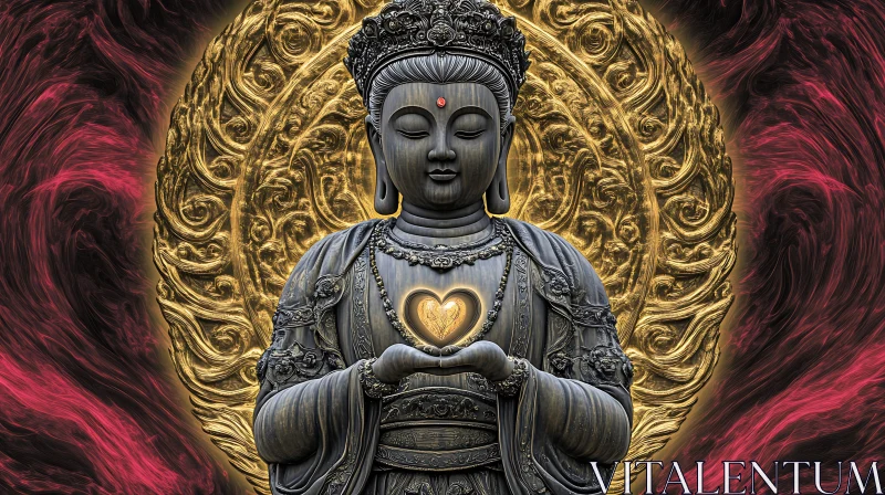 Spiritual Buddha Holding Illuminated Heart AI Image