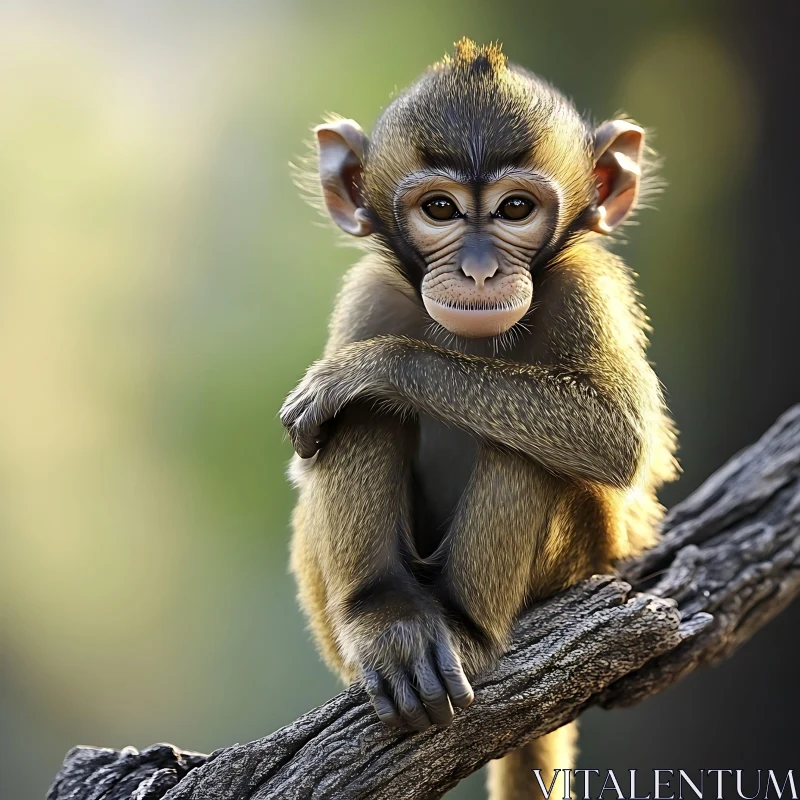 AI ART Baby Monkey on Tree Branch