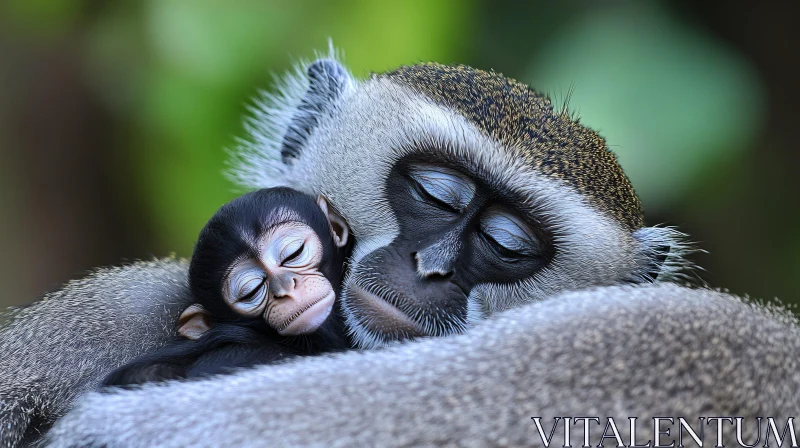 AI ART Tender Moment Between Mother and Baby Monkey