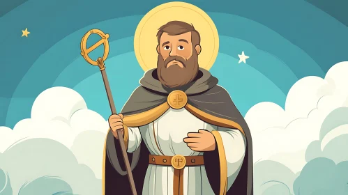 Illustration of a Saint with Halo and Staff