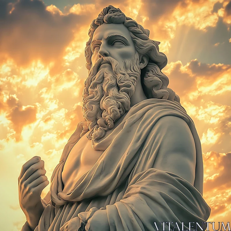 Divine Marble Figure with Beaming Sky AI Image