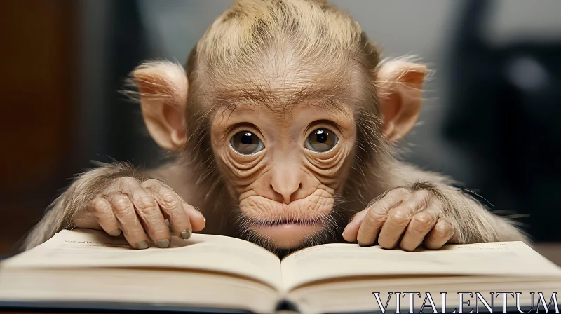 Adorable Baby Monkey Engrossed in a Book AI Image