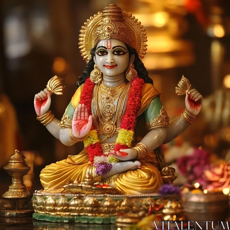 Decorative Hindu God Statue with Golden Attire AI Image