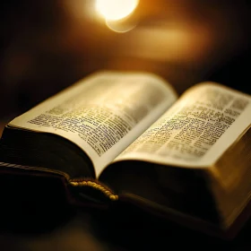 Open Historical Book under Warm Light