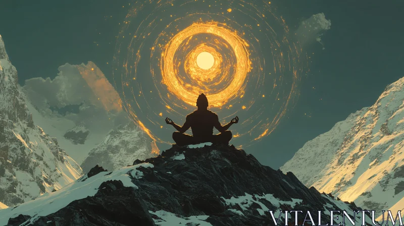 Cosmic Spirituality in Mountainous Landscape AI Image