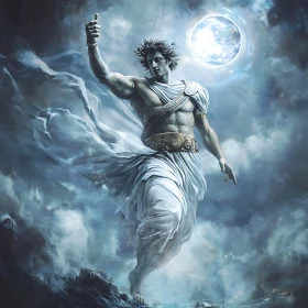 Divine Male Figure in Ethereal Moonlit Clouds