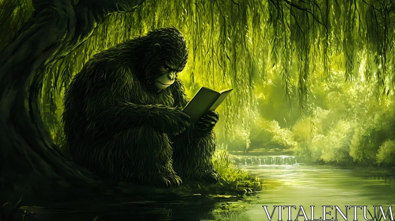 Gorilla Study Session in a Mystical Forest AI Image