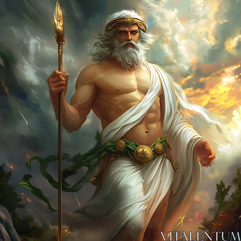 Mythological God with Golden Staff AI Image