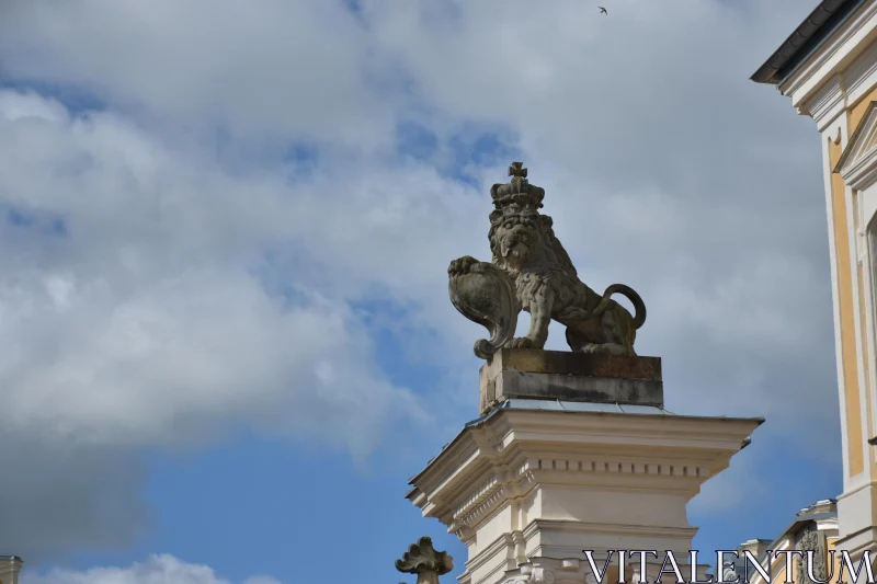 PHOTO Ornate Lion Statue on Building