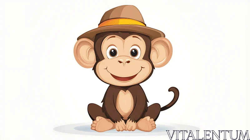 Cheerful Cartoon Monkey Illustrated with a Hat AI Image