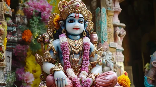 Divine Hindu Deity Statue in Ornate Temple Setting