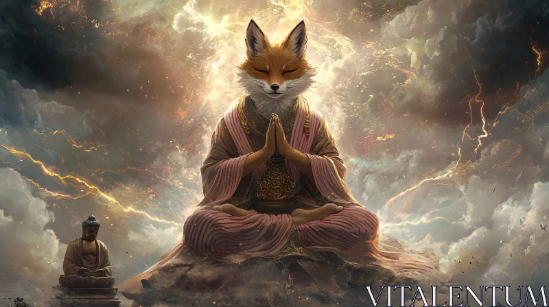 Spiritual Fox in Mystical Clouds AI Image