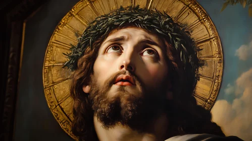 Solemn Man with Crown of Thorns and Radiant Halo