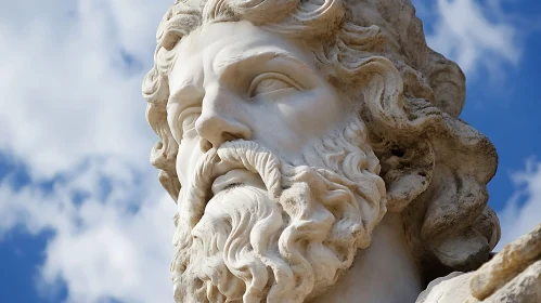 Ancient Marble Statue Head with Curly Hair and Beard