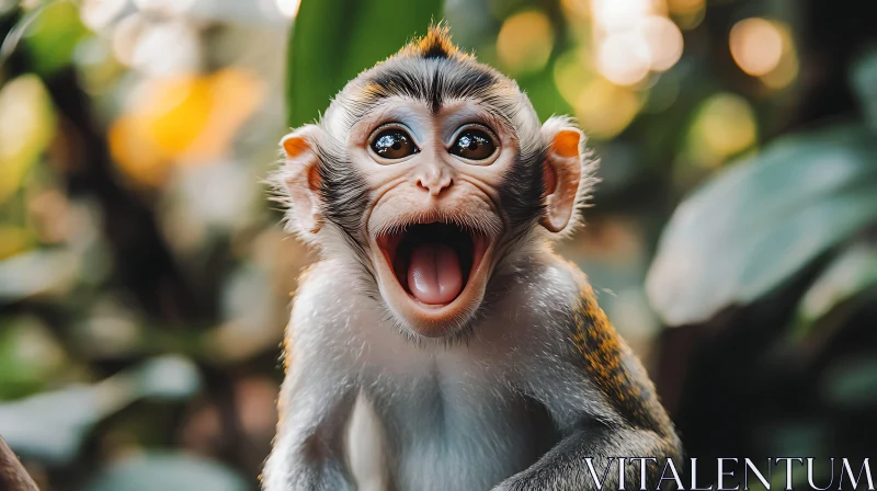 AI ART Expressive Young Monkey Amidst Jungle Foliage