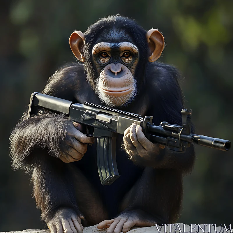 Primate with Rifle in Natural Habitat AI Image