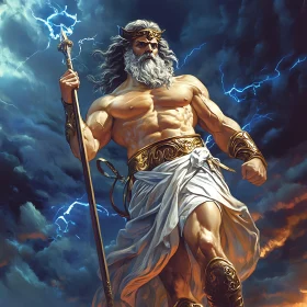 Thunder God Amidst Stormy Sky