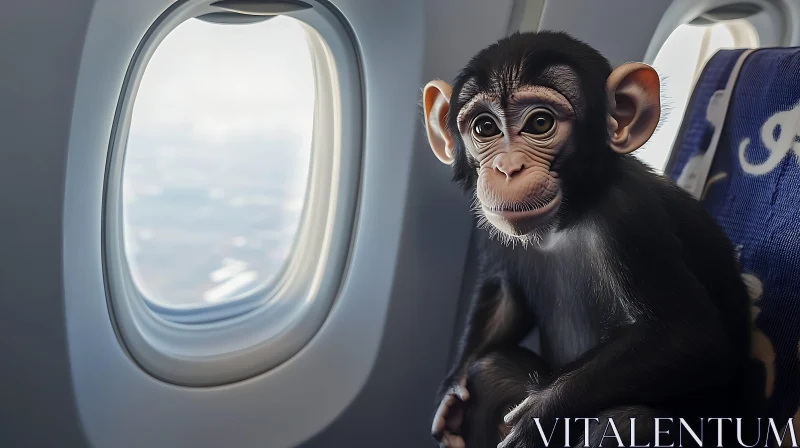 Inquisitive Baby Monkey on Airplane Journey AI Image