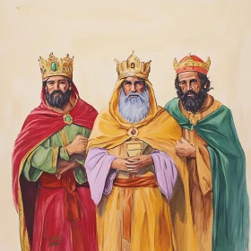 Three Royal Kings in Ornate Robes and Crowns