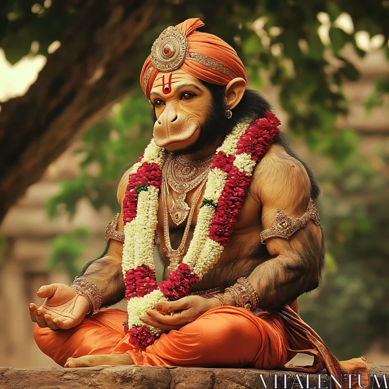 AI ART Serene Monkey Figure in Traditional Attire