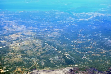 Croatian Landscape and Wind Turbines Aerial