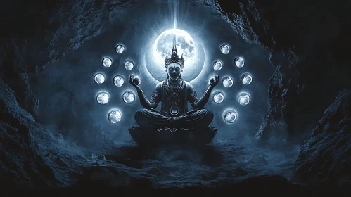 Meditative Deity Illuminated by Moon