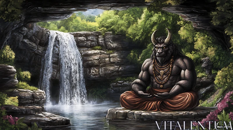 Enigmatic Minotaur Meditating in Nature AI Image