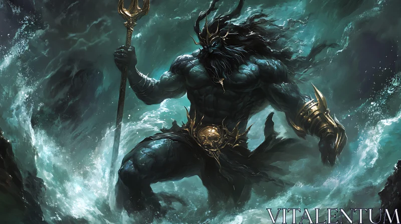 Poseidon Rising from the Sea AI Image