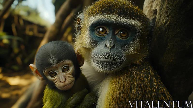 AI ART Intimate Wildlife Moment Between Mother and Baby Monkey