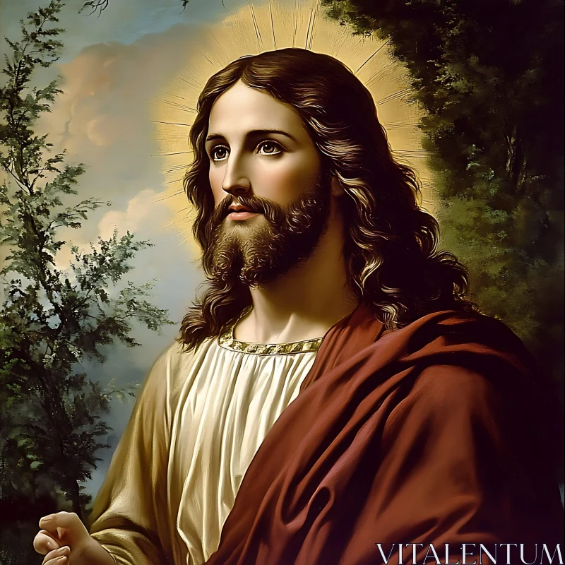 Divine Portrait of Jesus in Religious Art AI Image