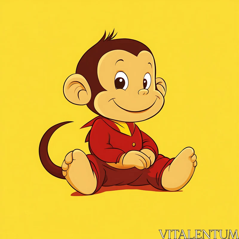 Cute Baby Monkey Illustration AI Image