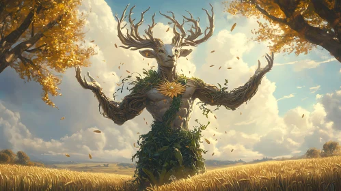 Fantasy Deer-like Creature in Golden Field