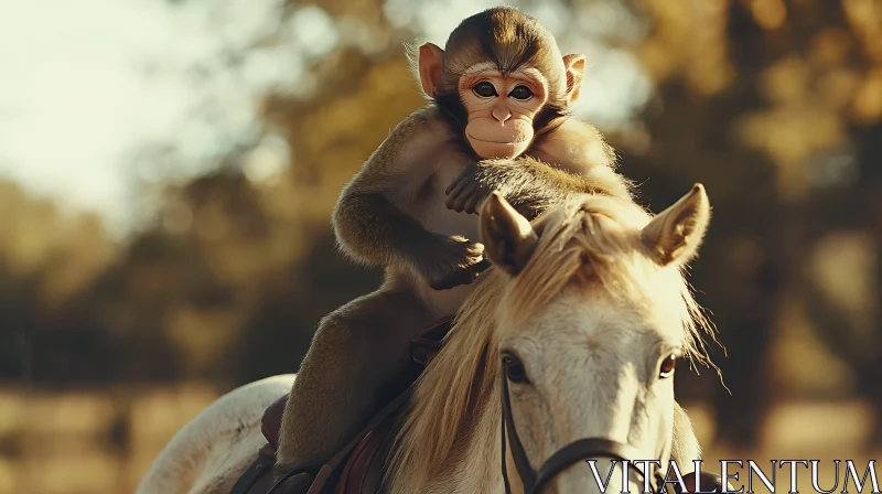 Charming Monkey on Horseback in Nature AI Image