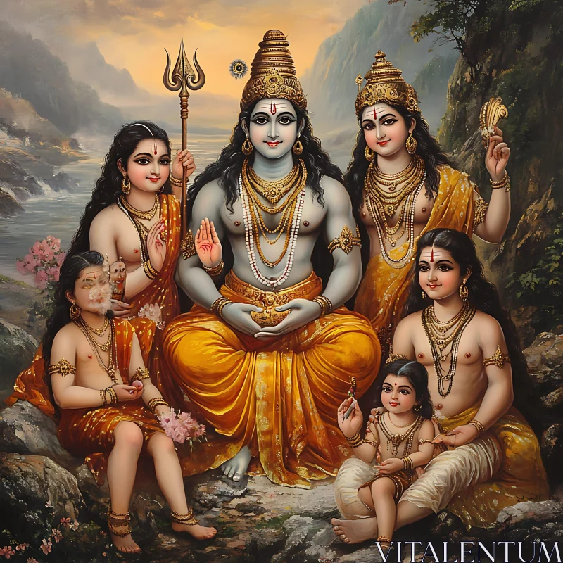 AI ART Shiva with Family: A Mythological Portrait