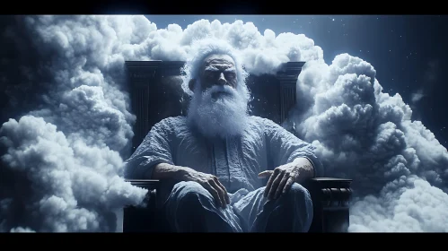 Divine Elder Seated Amidst Celestial Clouds