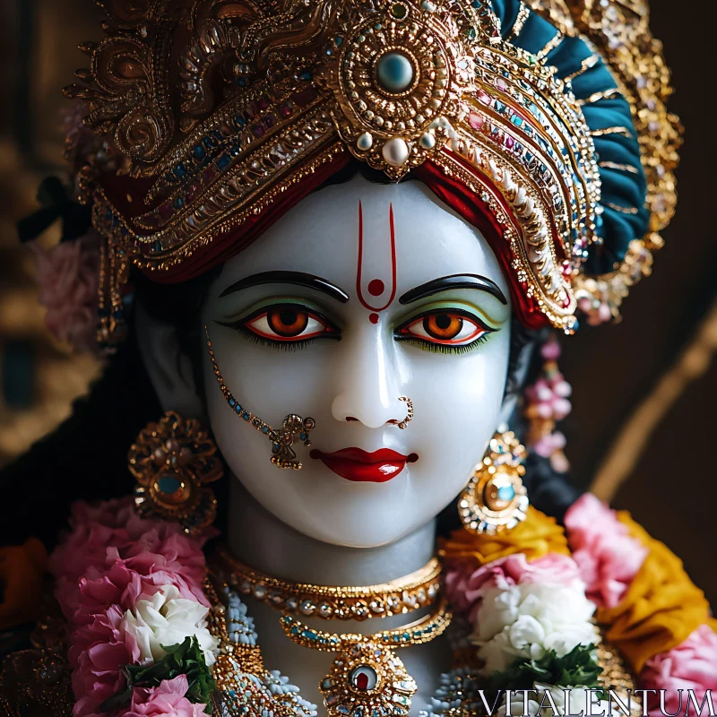 Indian Deity Statue in Close-Up with Ornate Decorations AI Image