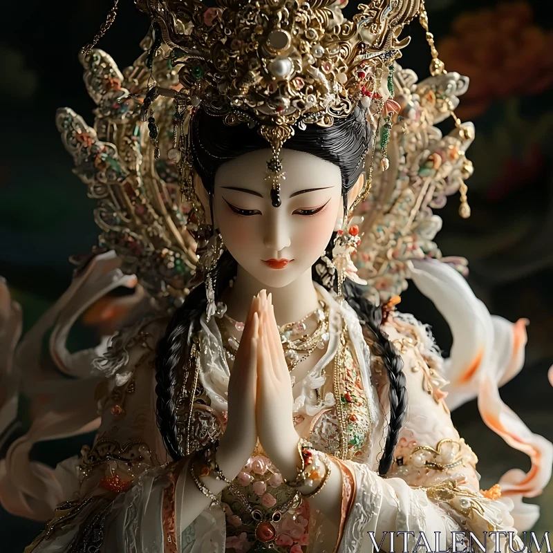 Ornate Figure in Traditional Attire Praying AI Image