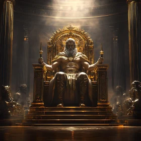 Regal Mythological Figure on Golden Throne