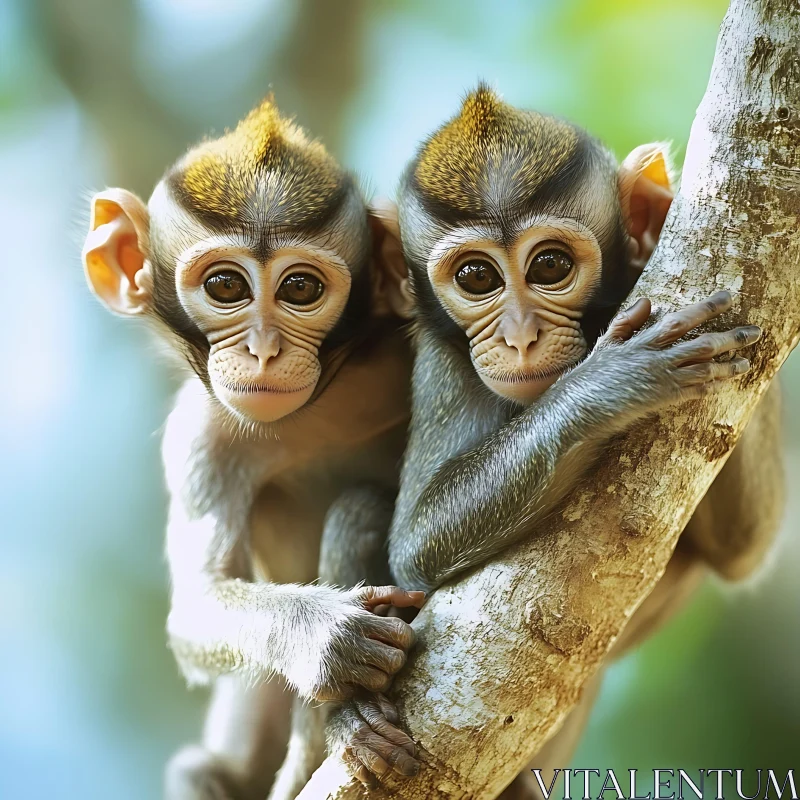 Playful Baby Monkeys on a Tree AI Image