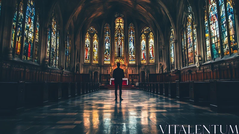 Gothic Cathedral with Stained Glass and Arched Ceilings AI Image