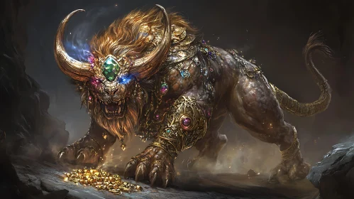 Mythical Minotaur with Gold and Gems