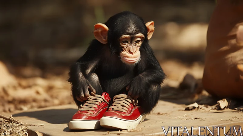 Playful Monkey in Red Sneakers AI Image