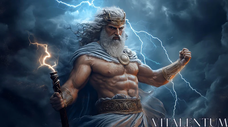 AI ART Mythological God with Lightning Bolt in Storm