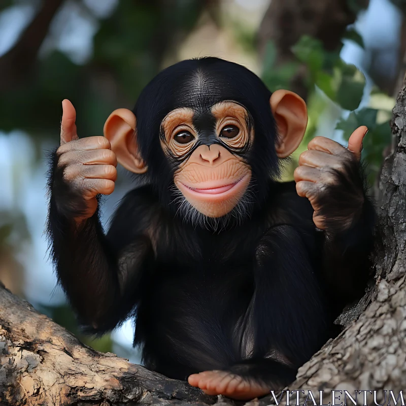 AI ART Young Chimpanzee Giving Thumbs Up in Jungle